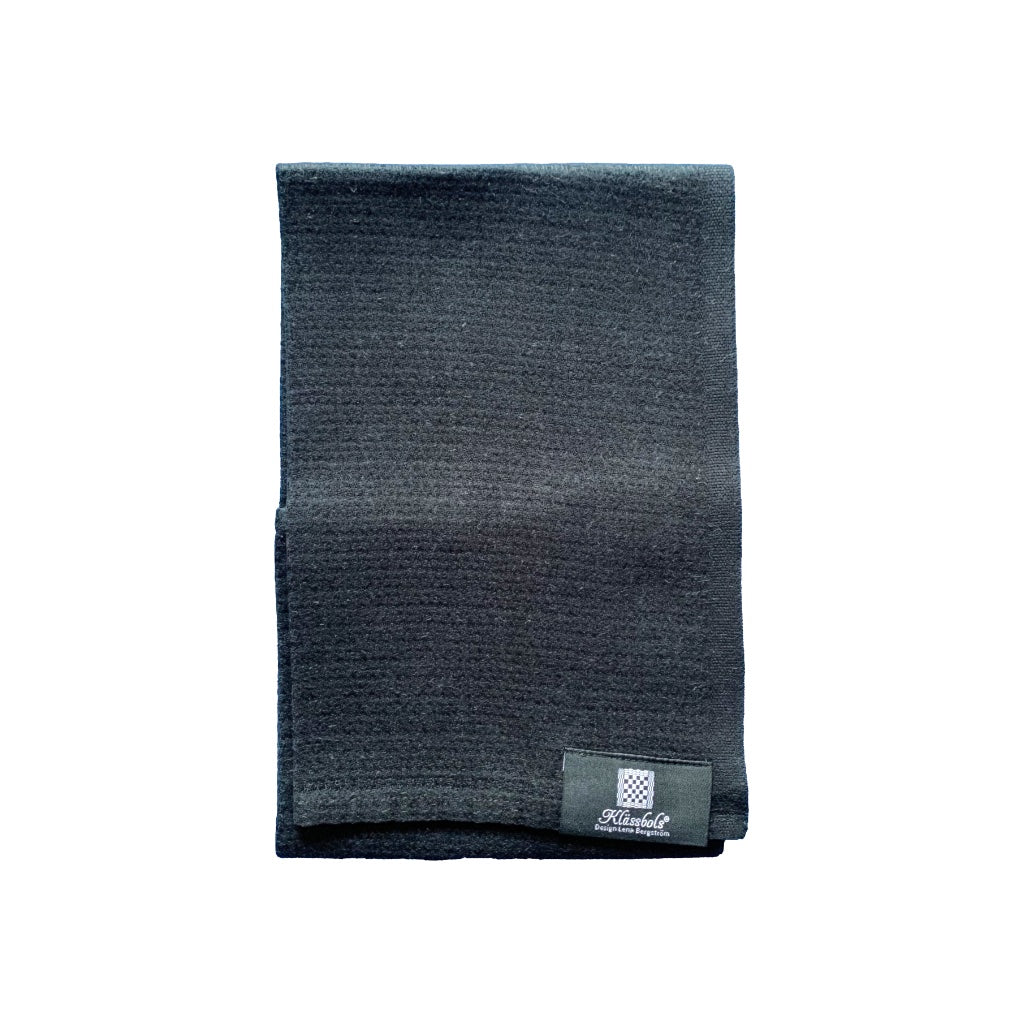 Handtuch Bada aus Leinen mit Muster schwarz von Klässbols linneväveri erhältlich bei mys