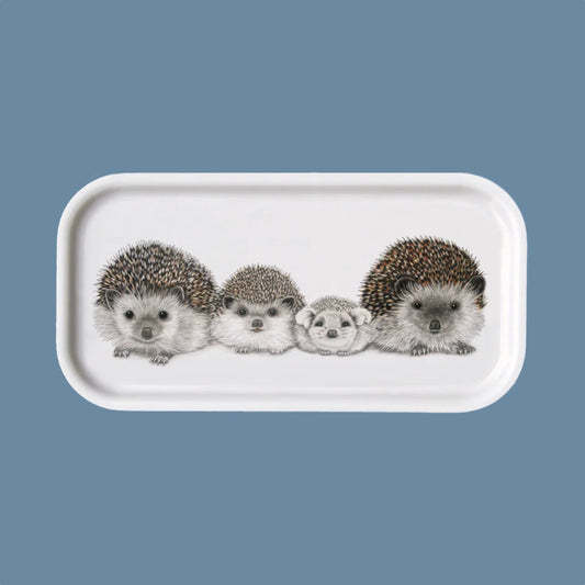 Kleines Holztablett eckig mit Igelfamilie