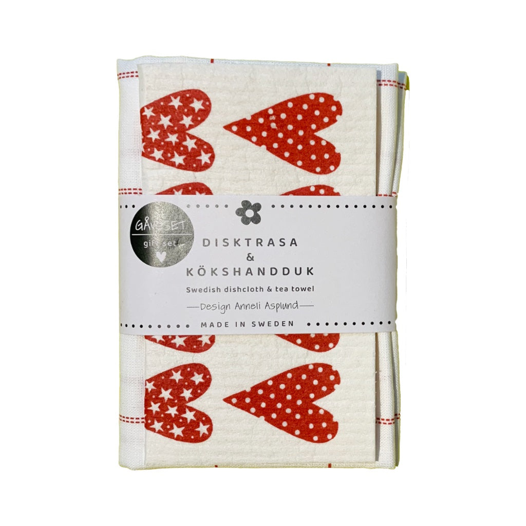 Geschenkset Handtuch und Schwammtuch Herzen mit Banderole