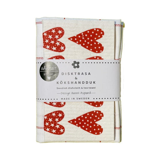 Geschenkset Handtuch und Schwammtuch Herzen mit Banderole