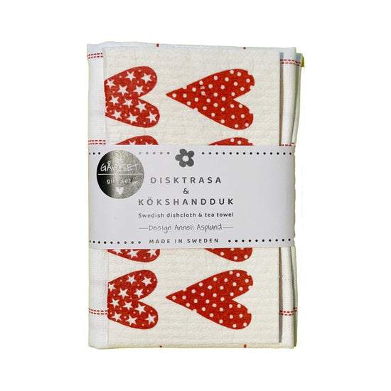 Geschenkset Handtuch und Schwammtuch Herzen mit Banderole