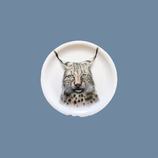Glasuntersetzer Holz rund Lykke, der Luchs von Charlotte Nicolin