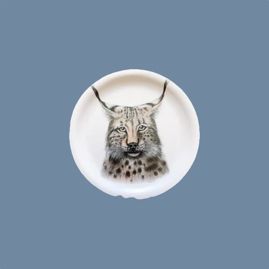 Glasuntersetzer Holz rund Lykke, der Luchs von Charlotte Nicolin