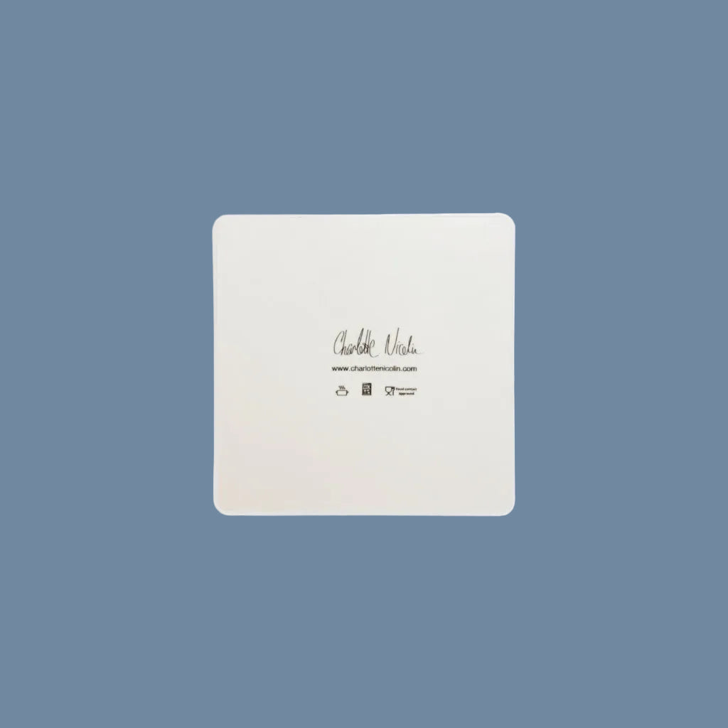 Rückseite vom viereckigen Glasuntersetzer