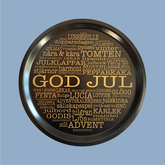 Rundes Tablett Holz „God Jul“ schwarz/gold