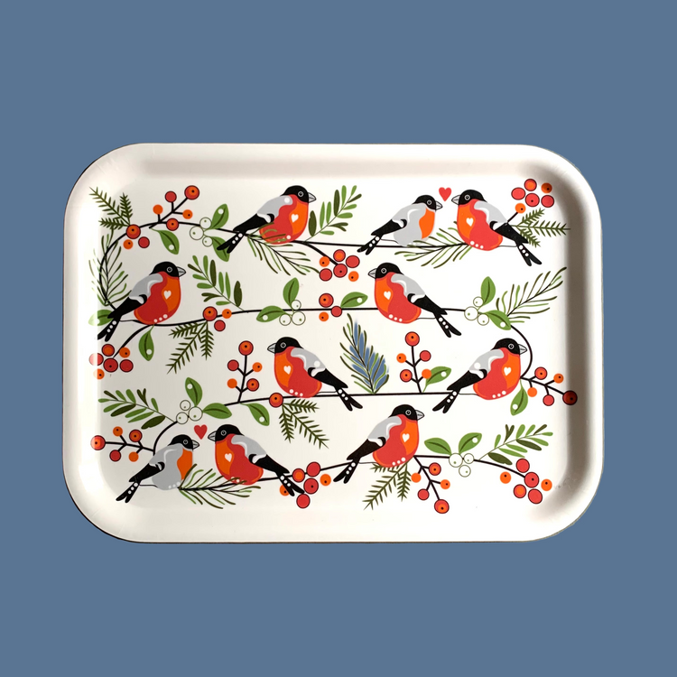 Holztablett rechteckig „Dompfaff” mit Herzen