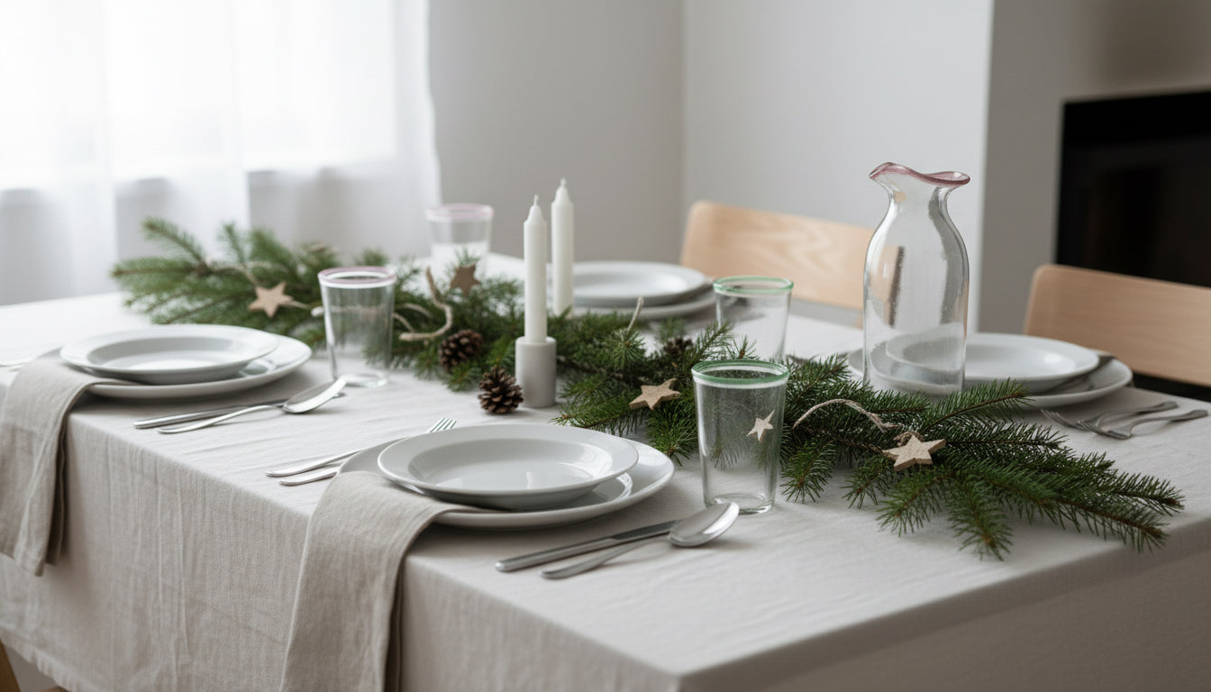 Karaffe und Trinkgläser auf Weihnachtstisch