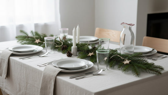 Karaffe und Trinkgläser auf Weihnachtstisch