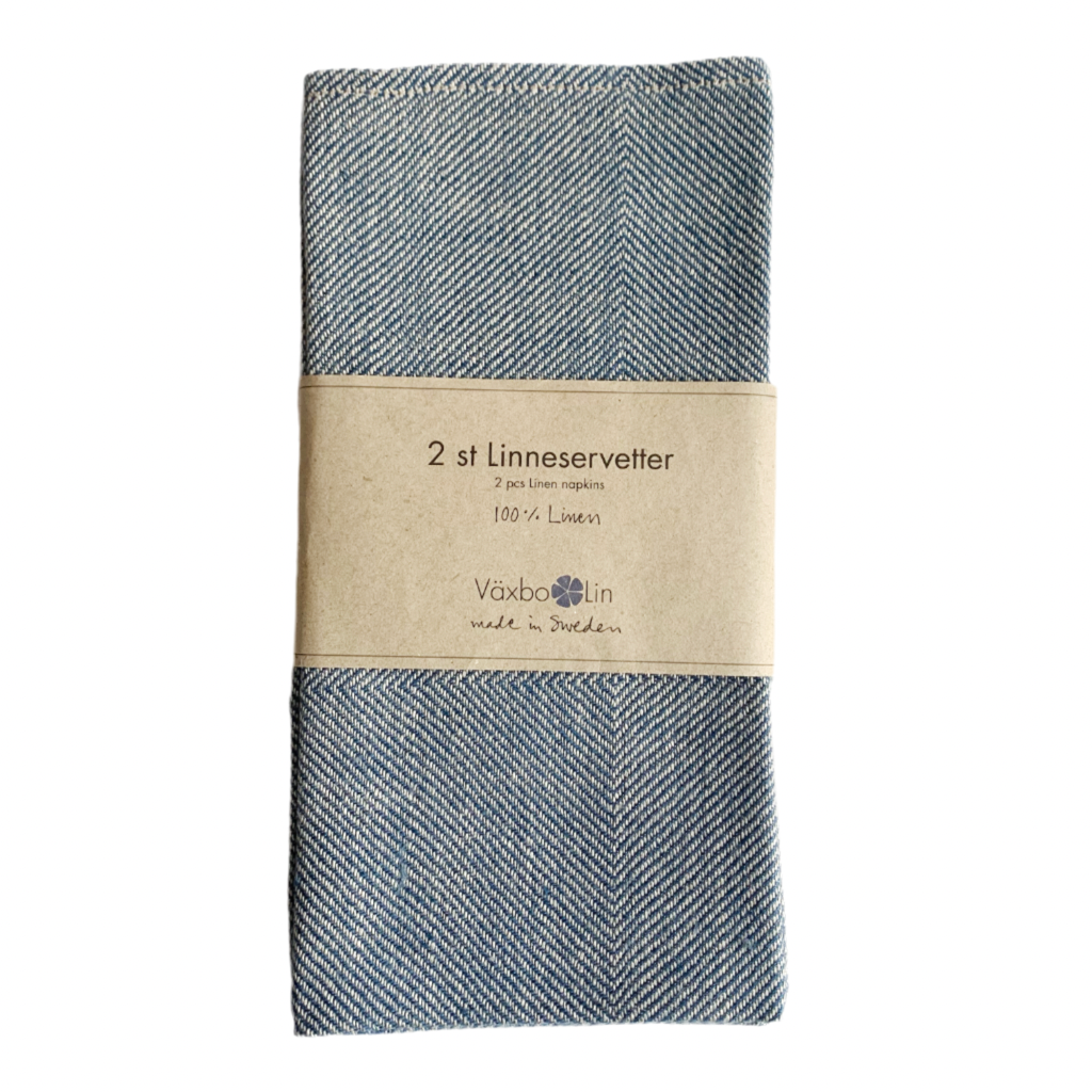 Serviette in blau gefaltet und mit Banderole