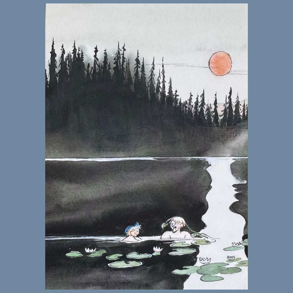 Postkarte Michel und Alfred im See