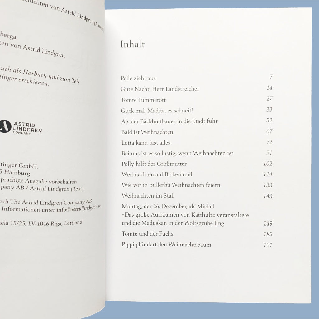 Inhaltsverzeichnis des Buches Pelle zieht aus und andere Weihnachtsgeschichten von Astrid Lindgren