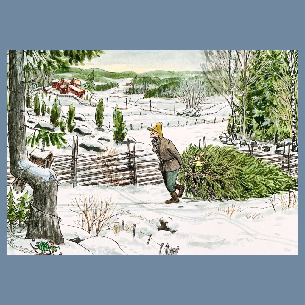 Postkarte Pettersson holt Weihnachtsbaum