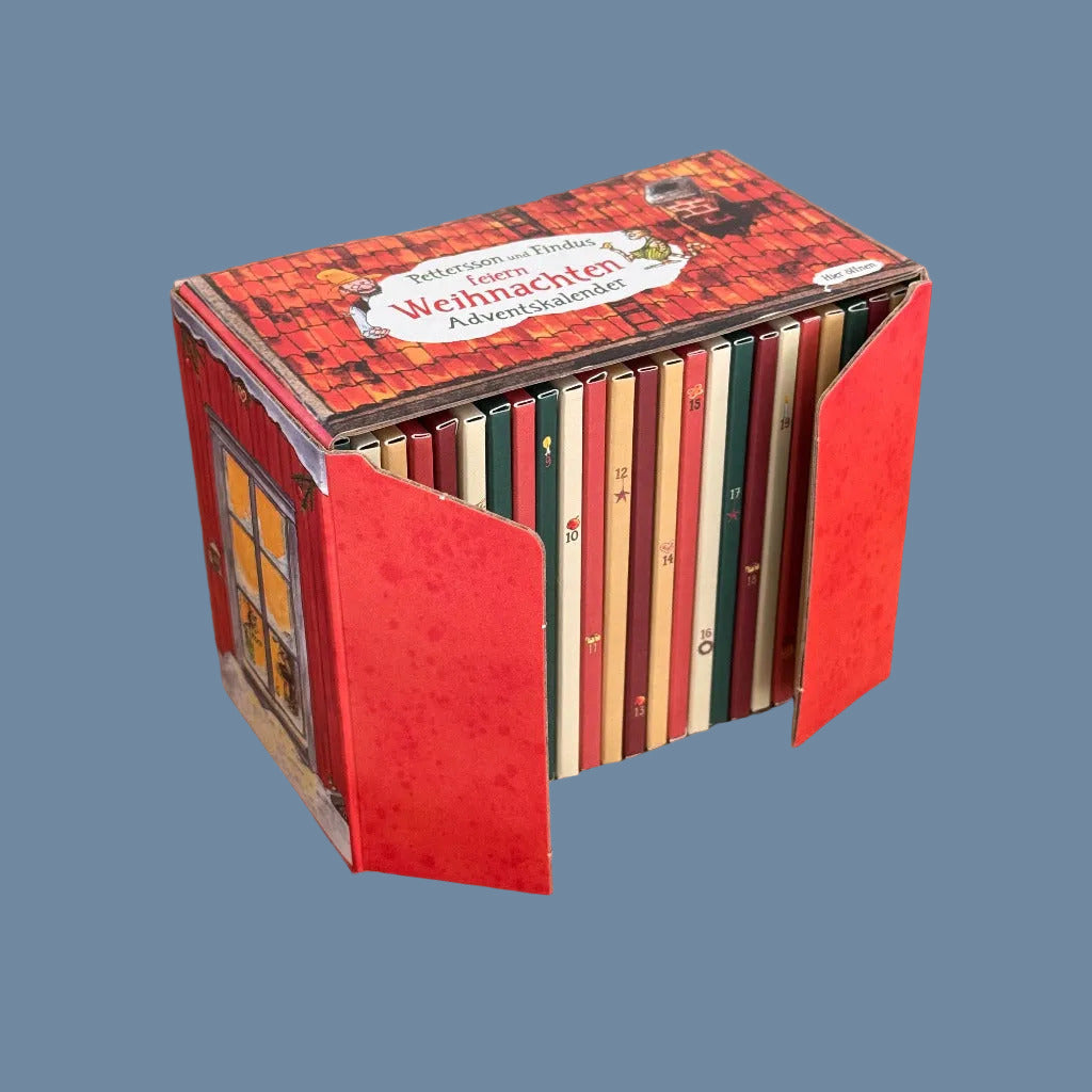 geöffnete Pettersson und Findus Adventskalenderbox geöffnet