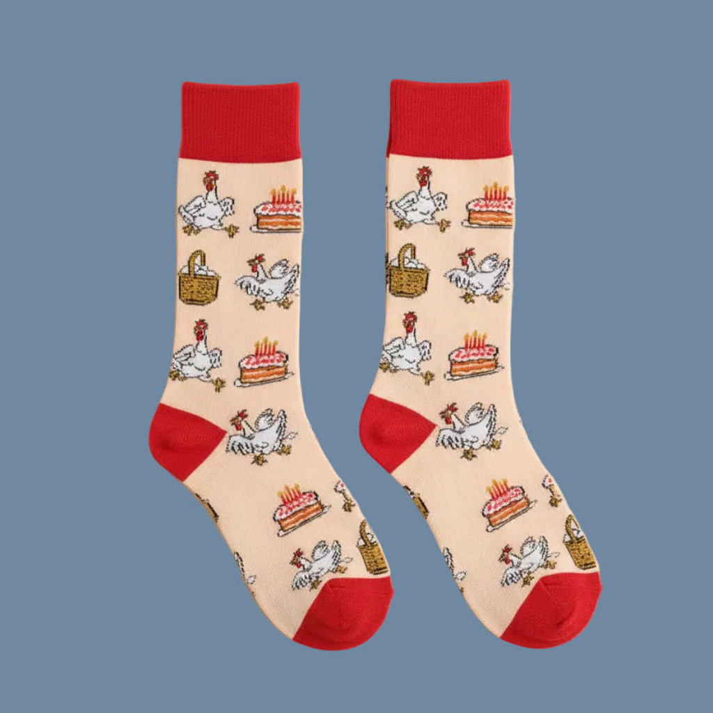 Socken Pfannkuchentorte mit roter Ferse, Spitze, Bündchen