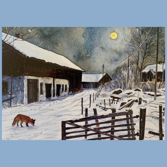 Postkarte Fuchs im Mondschein auf verschneitem Ho
