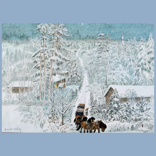 Postkarte "Lille Viggs julafton - Kutschfahrt” Harald Wiberg