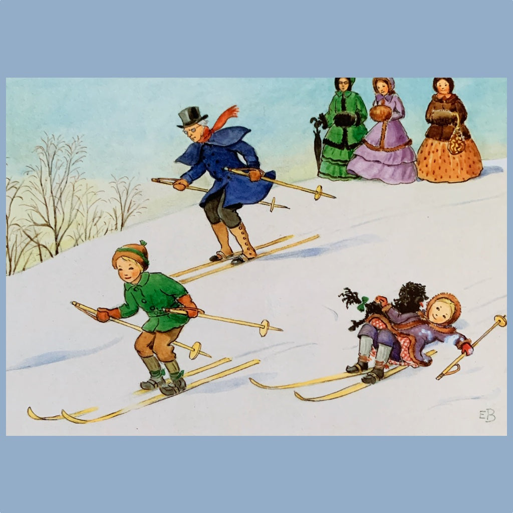 Postkarte Petter und Lotta fahren Ski