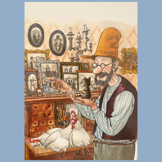 Postkarte mit Motiv Findus auf Petterssons Hand