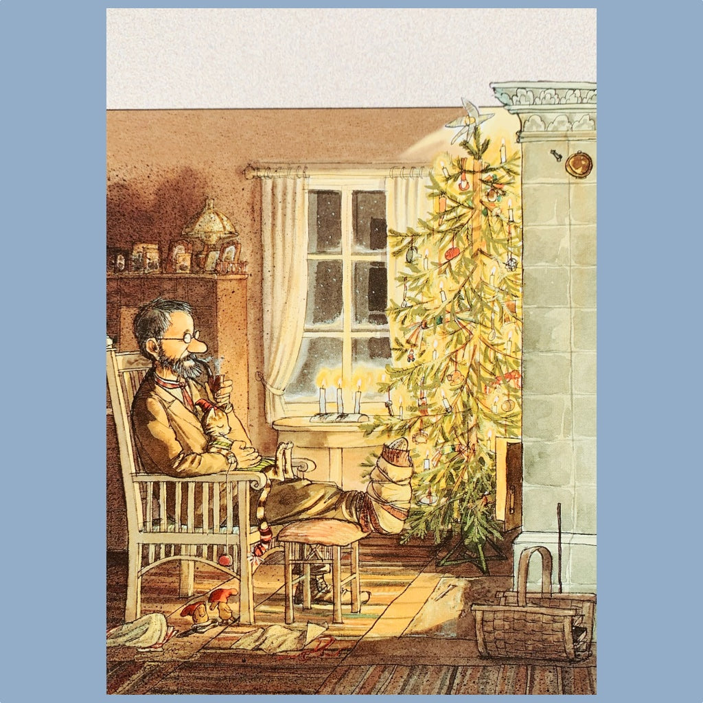 Postkarte Pettersson am Weihnachtsbaum