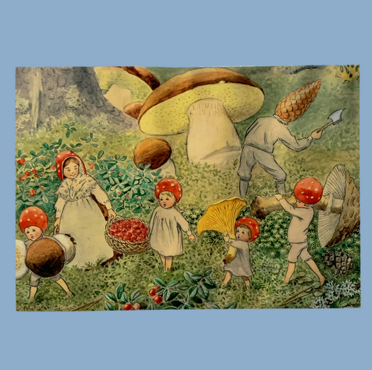 Postkarte Wichtelkinder im Wald mit Pilzen von Elsa Beskow