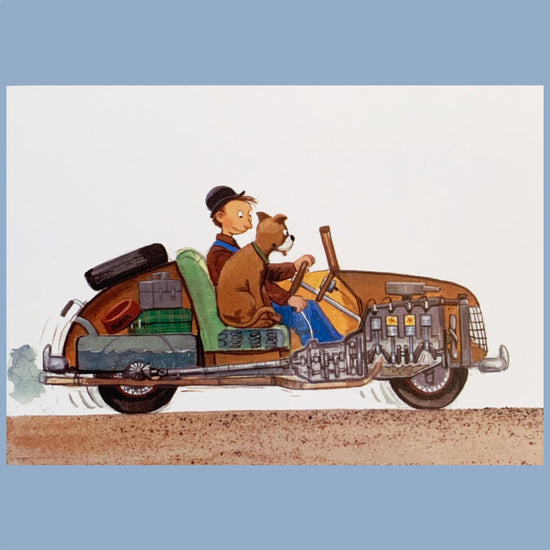 Postkarte Willy Werkel fährt Auto nach einem Kinderbuch erhältlich im Mys Shop