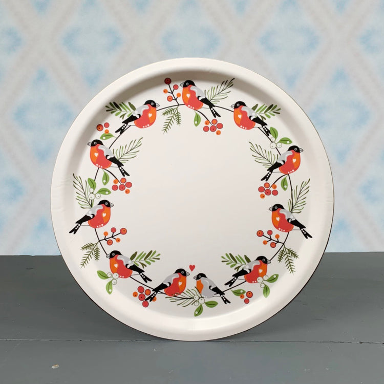 Holztablett rund „Dompfaff” mit Herzen