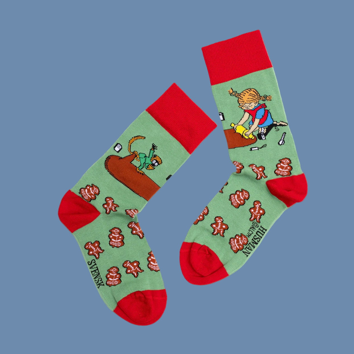 Socken Pippi bäckt Pfefferkuchen ausgebreitet