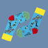 blaue Socken Pippi mit Torten mit roter Ferse und gelber Spitze