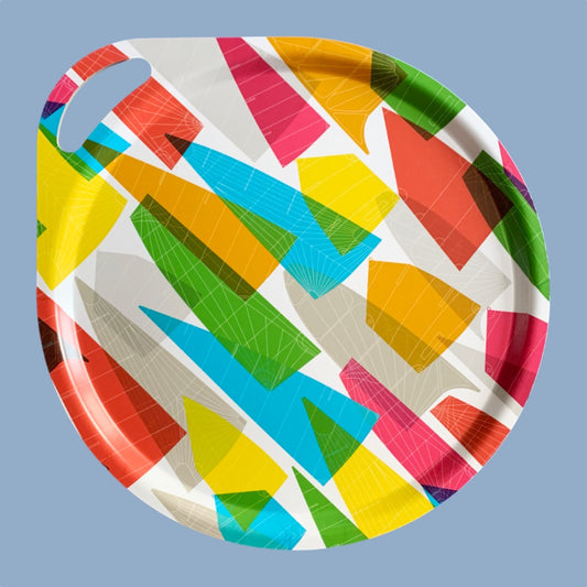 Rundes Tablett aus Holz mit Griff Archipelago bunt von Plurr