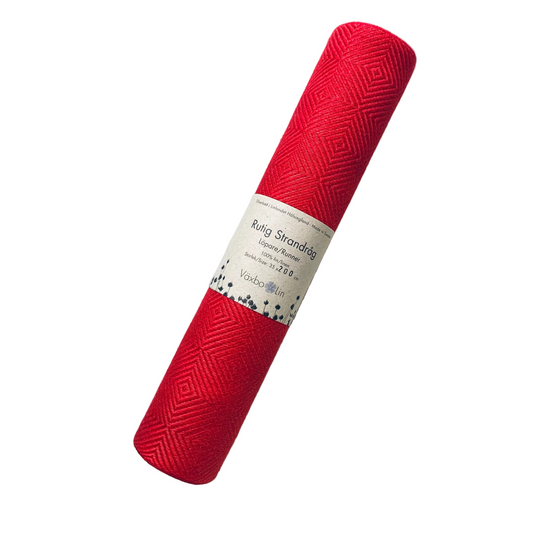 Tischläufer Leinen Rutig Strandråg rot rot Växbo Lin aufgerollt mit Banderole