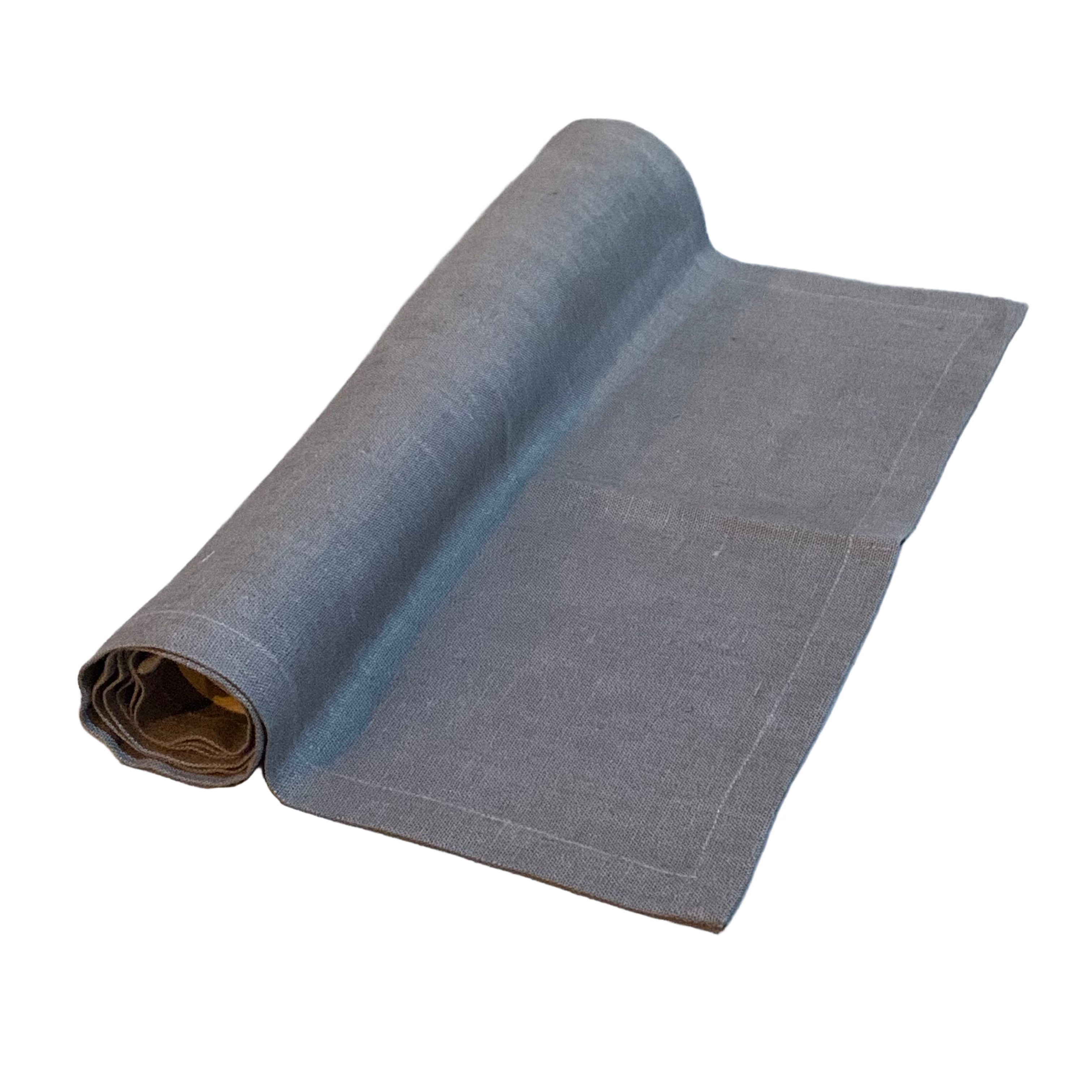 zusammengerollter Tischläufer Leinen Struktur grau Axlings Linne Mys