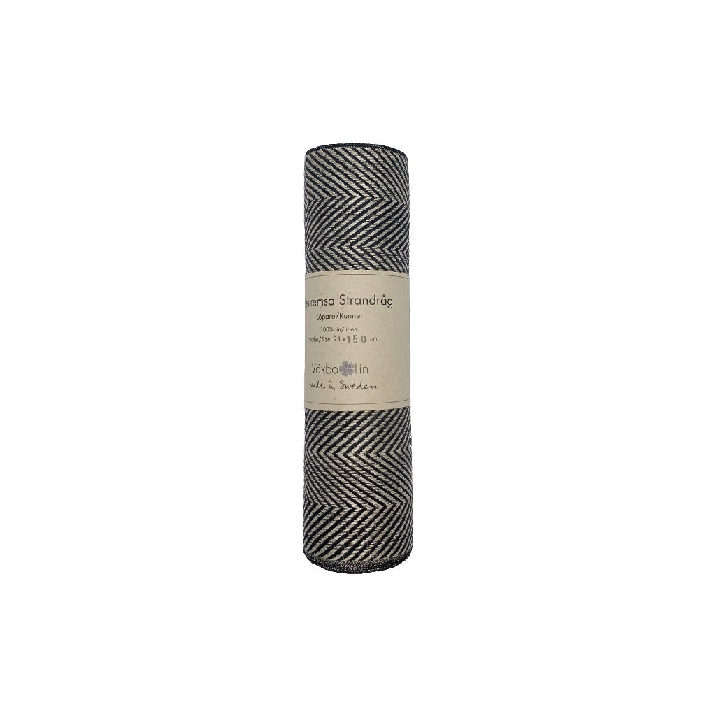 Tischlaeufer_Festremsa_Rutig_Strandrag_Leinen_schwarz_Handwerk_Schweden_Vaexbo_Lin_Mys_Shop