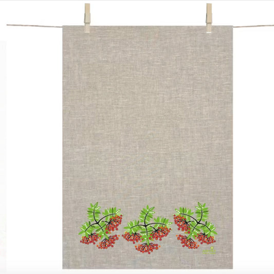 Vogelbeeren Geschirrtuch Gesamtansicht mit Vogelbeertrauben an der unteren Kante