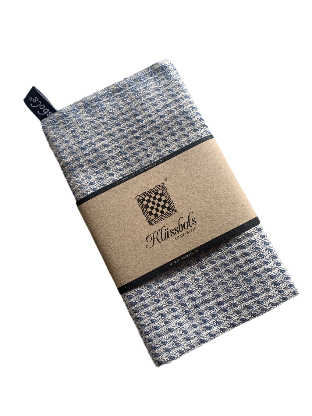 Spültuch aus Leinen blau mit Banderole
