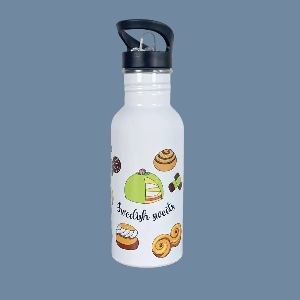 Wasserflasche aus Edelstahl mit Design Swedish sweets von Mellowdesign erhältlich bei mys