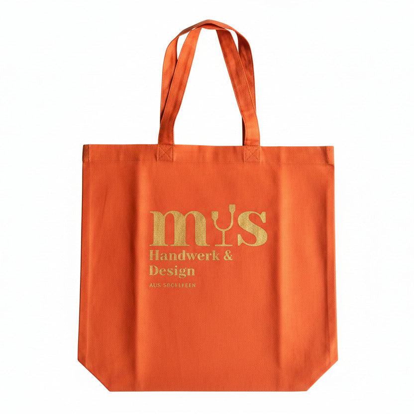 orange Tragetasche aus Baumwolle mit Aufdruck mys in Gold
