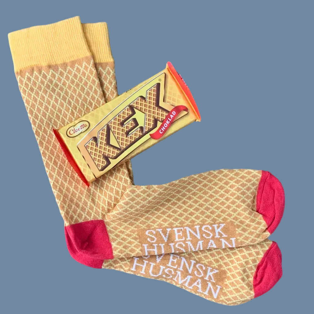 gelbe Socken Kex mit Tafel Waffelkeks