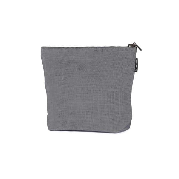 graue Kosmetiktasche aus Leinen, groß,  mit Reißverschluss